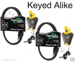 Master Lock Cerraduras de bicicleta Master Lock - Dos cierres de cable ajustables Python de 6 pies con llave igual, 8413KACBL-66