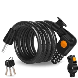 UFFD Cerraduras de bicicleta UFFD Candado De Cable De Bicicleta, Código De 4 Dígitos para Candado De Cable De Bicicleta con Cilindro De Bloqueo De Aleación De Zinc Reforzado con Luz Nocturna LED, 1, 2 M (Color : Black)