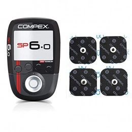 Compex SP 6.0. Electroestimulador, Negro, 23 cm + 6260760 Electrodos Easysnap Performance, 5 X 5 cm, Pack de 4