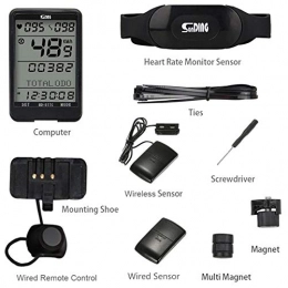 ouying1418 Sunding SD 577C Bike Speedometer Wireless Heart Rate Cadence Monitor Stopwatch