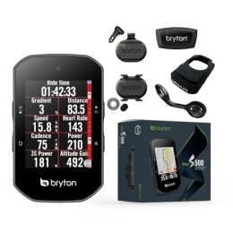 Bryton Accessoires Bryton S500T GPS Ordinateur de vélo avec Vitesse, Cadence et fréquence Cardiaque 84 x 51 x 25 mm Noir