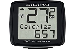 Sigma Ordinateurs de vélo Sigma BC 9.16 ATS Compteur de vélo sans fil Unisex-Adult, Noir, 3, 5x7, 8x11, 3