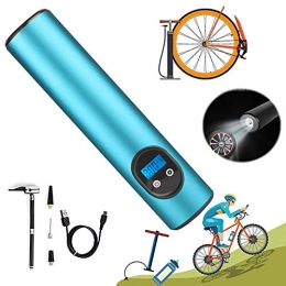 Mini portable Pompe vélo, pneus pompe de gonflage, la pression des pneus préréglée Pompe à vélo avec manomètre de pression des pneus numérique LED Gyrophare, Convient pour tous les vélos,Bleu