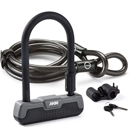 AKM Accessoires AKM Antivol pour vélo 18 mm avec poignée en U et câble de 1800 mm avec support de montage pour vélo de route, VTT, vélo électrique, porte de moto, noir