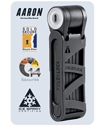 AARON Accessoires Antivol de vélo AARON - antivol pliable sécurisé niveau 14, antivol haute sécurité breveté avec support - antivol de vélo léger avec clé pour vélos électriques, vélos de course, motos, VTT en noir