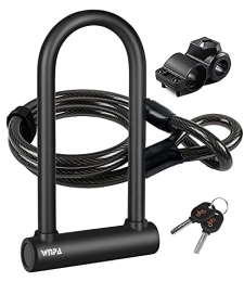WNPA Accessoires Antivol de vélo, Antivol en U pour vélo avec 1, 2 m Flex Acier câble et Support de Montage Robuste pour Vélo, Bicyclette, Scooters