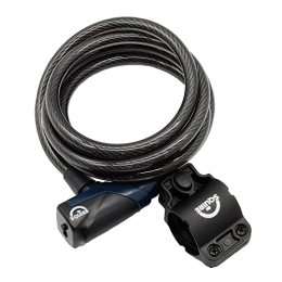 P4B Accessoires P4B Câble antivol en spirale pour vélo avec support - Longueur : 1800 mm - Antivol pour vélo avec clé - Diamètre de l'acier : 10 mm - Câble en acier tressé