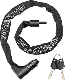 RockBros Accessoires ROCKBROS Antivol à combinaison pour vélo avec chiffres 96 cm / 17, 19 mm - Niveau de sécurité élevé - Avec code à 4 chiffres - Combinaison de cadenas - Vélo électrique - Moto