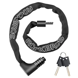 RockBros Accessoires ROCKBROS Chaîne antivol robuste pour vélo - 9, 5 m - Antivol - Verrouillage de sécurité - Combinaison réinitialisable - 2 clés - Pour vélos, motos, portes, portails, clôtures, grilles