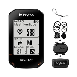 Bryton Computer per ciclismo Computer da bicicletta Bryton Rider 420T GPS (pacchetto sensori cadenza + HRM), durata della batteria di 35 ore,