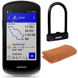 Garmin Accessori Garmin 010-02503-10 Edge 1040 - Pacchetto GPS per bicicletta con sensore di velocità / cadenza e HRM-Dual Monitor Bundle con combinazione di blocco a U resistente + asciugamano sportivo