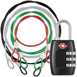 DanziX Lucchetti per bici 4 pezzi in acciaio INOX di sicurezza cinghia con 3-dial combination Lock, Danzix rivestito in plastica colorata cordino cavo di sicurezza per bagaglio di viaggio bags- argento, nero, verde, rosso