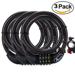 ABRA FOX Lock Cavo di Sicurezza, Standard Combination Bike Lock 1 – 3 Confezione, Black_3pack