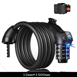 JPOJPO Bike Lock cavo portatile cavo combinazione self-coiling con staffa di montaggio e luce LED, Uomo, CXM-AP1011-1.5A/11, 1.5M black, nero