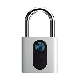 LNLJ Accessori LNLJ Lucchetto Smart Fingerprint Biometrico, Ricarica USB, Impermeabile IP66 Keyless Padlock Adatto per Porte, valigie, Zaini, palestre, Biciclette, uffici (Argento)
