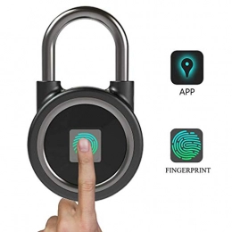 Lucchetto Bluetooth per impronte digitali portatile, Lucchetto astuto biometrico, APP di ricarica USB adatto per Android/iOS per Porta di casa, Valigia, Zaino, Palestra, Bicicletta, Ufficio,Black