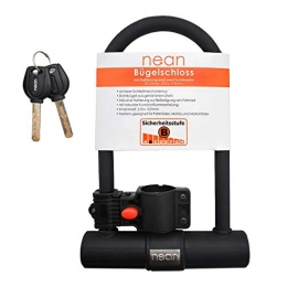 nean Accessori nean - Lucchetto per bicicletta con supporto e 2 chiavi di sicurezza, Ø 14 mm, 265 x 173, 5 mm, nero
