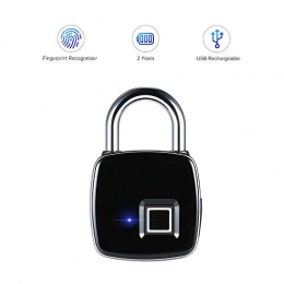 OMZBM Lucchetti per bici OMZBM USB Ricaricabile Smart autoChiave Fingerprint Lock IP65 Impermeabile Anti-furto di Sicurezza Lucchetto Porta valigie Valigetta, Nero