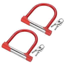 PATIKIL Lucchetti per bici PATIKIL Bike U Lock, confezione da 2 serrature antifurto per bicicletta con 2 chiavi, spessore 18 mm, in lega di zinco, per pneumatici larghi per biciclette e scooter, rosso