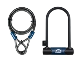 Squire Accessori Squire Locks Nevis 230 / 10C D-Lock - Lucchetto per bicicletta con set di cavi, 230 mm verticale e 115 mm, cavo 1800 mm, 2 chiavi, colore: argento
