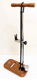 3U International - Pompa da pavimento per bicicletta, con manico in legno, con espositore per bici, manometro e testa valvola intelligente (pompa da pavimento con espositore per banco)