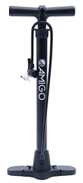 amiGO Pompe da bici Amigo M1 - Pompa per bicicletta per tutte le valvole, valvola Dunlop e valvola francese, per auto, 11 bar / 160 psi, colore nero