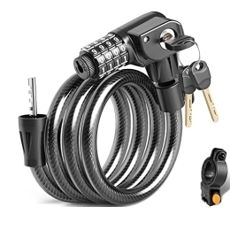 AZPINGPAN Accessories AZPINGPAN Night Vision Lamp Bike Lock丨Self Coiling Bike Cable Locks丨4-Digit Resettable Combination Lock With Mounting Bracket (key And Password Double Open Design)