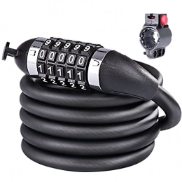 Bicycle Lock 180 cm Cable Lock with Holder, Safety Level, Very high Combination Lock with 5-Digit Numbers Cable Locks for All Bicycle Motorbike Gate Fence Garage Glass Door Tricycle