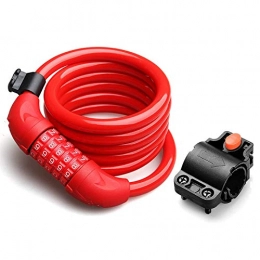 Yanxinenjoy Accessories Bicycle Lock, Anti-Theft Lock, 5-Digit Combination Lock, Bicycle Wire Lock, Cable Lock, 1.8 Meters-red
