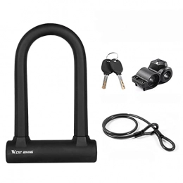 WSS Shoes Accessories Bicycle lock U-lock motorcycle wire lock anti-hydraulic shear bicycle anti-theft lock (Color : U-lock+cable)