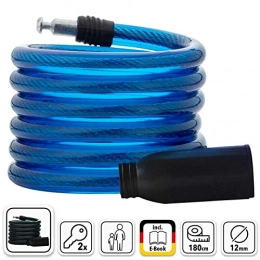 SHD Accessories Bicycle Lock with Key, Lightweight Bike Lock 180cm Long Cable and Spiral, Cycle Lock Made from Steel Cable for Children and Adults, Locks for Bikes Available in Blue