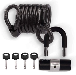 BIGLUFU Accessories BIGLUFU Bike U Locks with Cable, Heavy Duty 16mm Thick Shackle U Lock with 4Keys, 210cm / 7ft Security Steel Cable for Locks, 12mm Diameter Vinyl Coated Flexible Braided Steel Cable with Loop End