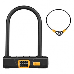 HBING Accessories Bike Lock, 12Mm Heavy Duty High Security Anti-Theft U-Lock, 4-Digitls Codes Resettable Combination, Free 1.2 M Steel Cable, for Electric Bike, Motorbike, Scooters, Doors