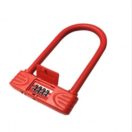 FHW Accessories Bike lock, Bicycle U-Shaped Lock, 4-Digit Code Lock, Anti-Theft, Waterproof And Hydraulic Safety Lock, Durable And Strong, Suitable For Motorcycles And Electric Cars, Red