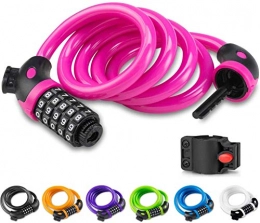 No logo Accessories Bike Lock, Bike Lock With 5-Digit Code, 1.2M / 4ft Bicycle Lock Combination Cable Lock Lightweight & Security Bike Chain Lock For Bicycle, Mountain Bike, Scooter (Color : Pink)