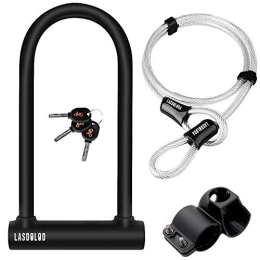 Lasdoloda Bike Lock Bike Lock & Bike U Lock, Bike Locks Heavy Duty Bicycle Lock for Cycling Bike Locks High Security Bike D Lock with Steel Cable D Locks for Bicycles, Cycle Lock D Shackle with 3 Keys, Bike Accessories
