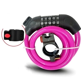 PURRL Accessories Bike Lock Cable, 5 Digit Password Combination Anti-Theft Bike Locks Core Steel Wire Bicycle Lock Chain Self Coiling Resettable with Mounting Bracket, (Color : Pink, Size : 1.1m-11mm) little surprise