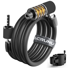 ACRUNU Accessories Bike Lock Cable, Upgraded High Security Bicycle Lock Anti-Theft, Coiled Secure Resettable Scooter Lock with Mounting Bracket for Bikes and Scooters, Flexible Stainless Steel Connector (59.1 in)