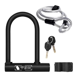 GORS Bike Lock Bike Lock with 2 Key Anti-Theft Lock Zinc Alloy Convenient Motorcycle Cycing U Lock Bicycle Accessories (Color : Lock Lock Cable Set)