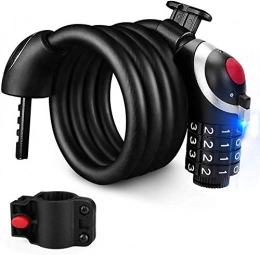 Bike Lock with 4-Digit Resettable Number, LED Night Light Heavy Duty Combination Cable Lock, High-Security Chain Lock (150cm/12mm) for Bicycle Tricycle Scooter