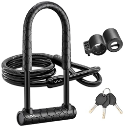MOMIMO Accessories Bike U Lock, 20mm Heavy Duty Combination Bicycle u Lock Shackle 4ft Length Security Cable with Sturdy Mounting Bracket and Key Anti Theft Bicycle Secure Locks