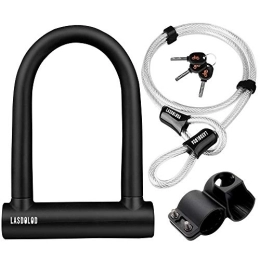Lasdoloda Accessories Bike U Lock, Heavy Duty High Security D Shackle Bike Lock with 4FT / 1.2M Steel Flex Cable and Sturdy Mounting Bracket for Bikes, Bicycle, Motorbikes, Motorcycles (21x16cm)