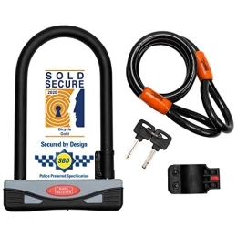 Burg Wächter Bike Lock Burg-Wächter Gold Sold Secure Bicycle D Lock & 1.2M Security cable, One Size, Black