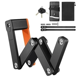Tongdejing Accessories Compact Folding Bike Lock, Heavy Duty Alloy Steel Waterproof Anti Theft Bicycle Locks with 3 Keys, Bicycle Security Chain Lock with Bracket for Electric Bikes / Scooters(Black+Orange)