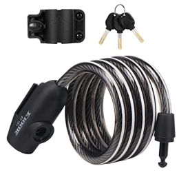 DSMGLSBB Accessories DSMGLSBB Bike Lock, 1.5M Steel Coiled Cable Lock, PVC Anti-Scratch Coating Bicycle Cable Lock, Mounting Bracket Included for Bicycle Outdoors, Black