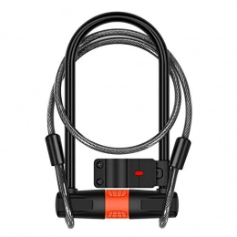 FHW Accessories FHW Bike Lock, Anti-Theft Lock U Type Lock, Alloy Lock Cylinder, With Steel Cable And Bracket, Pvc Shell, Waterproof And Corrosion Resistant, Alloy Lock, Good Security, Black Orange, 295×150×14Mm, Black