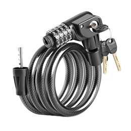GFHYBP Bike Lock GFHYBP Bike Lock Cable with Combination and Key, 4-Digit Combination Bicycle Lock with Spare Keys, Coiled Security Resettable Combo Combination Lock, 100cm