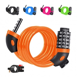GONFOWE Bike Lock GONFOWE Bike Lock, 120cm / 12mm High Security 5-Digit Resettable Number Combination Cable Lock, with Carry Bracket, for Bicycle, Scooter, Grills & Other Items That Need to Be Secured (Orange)