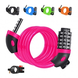 GONFOWE Bike Lock GONFOWE Bike Lock, 5 Digital Codes Resettable 10000 Combination Cycling Cable Lock with Mounting Bracket for Bicycle, Motorcycles, Scooter, Door, Gate Fence and Grills Use(120CM / 12MM, 360g) (Rose)