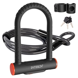 INTEKIN Accessories INTEKIN Bike U Lock Heavy Duty Bike Lock Bicycle Lock, 16mm U Lock and 5ft Length Security Cable with Sturdy Mounting Bracket for Bicycle, Motorcycle and More, Black, Small